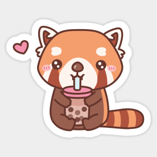 Cute Red Panda Loves Drinking Bubble Tea Sticker